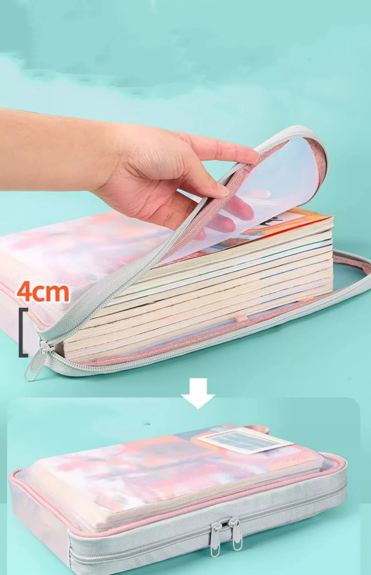 A4 Schreibwaren Lagerung Tasche Doppel-schicht Mesh Zipper Tasche Große Kapazität Organizer Ordner Schule Bürobedarf Schreibwaren Tasche – Detail 4