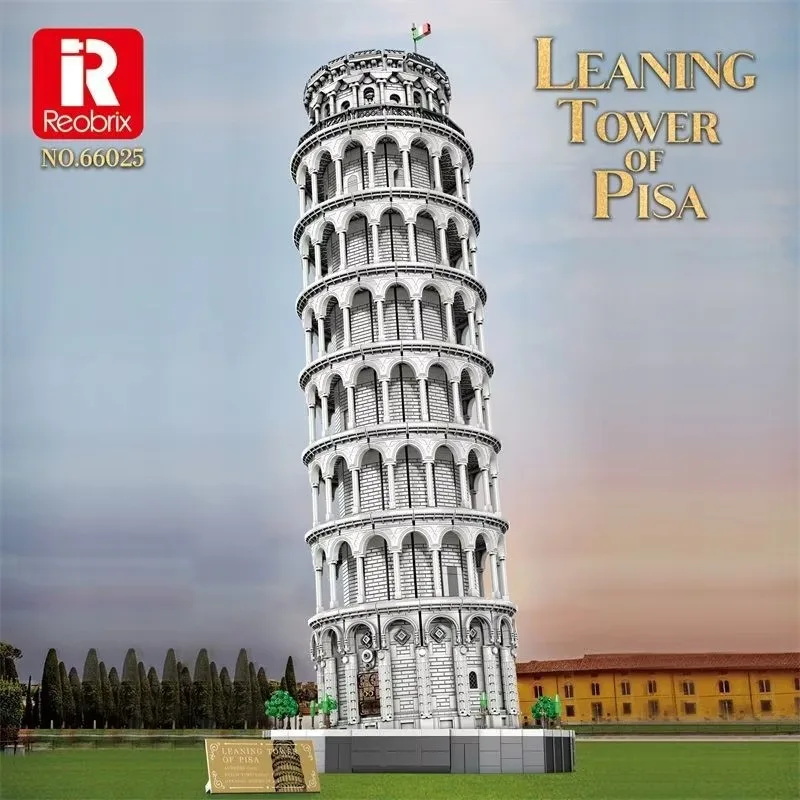 Pizza Leaning Tower Creative Puzzle Building Blocks Toy High Difficulty Street View Model City Architecture Birthday Gift
