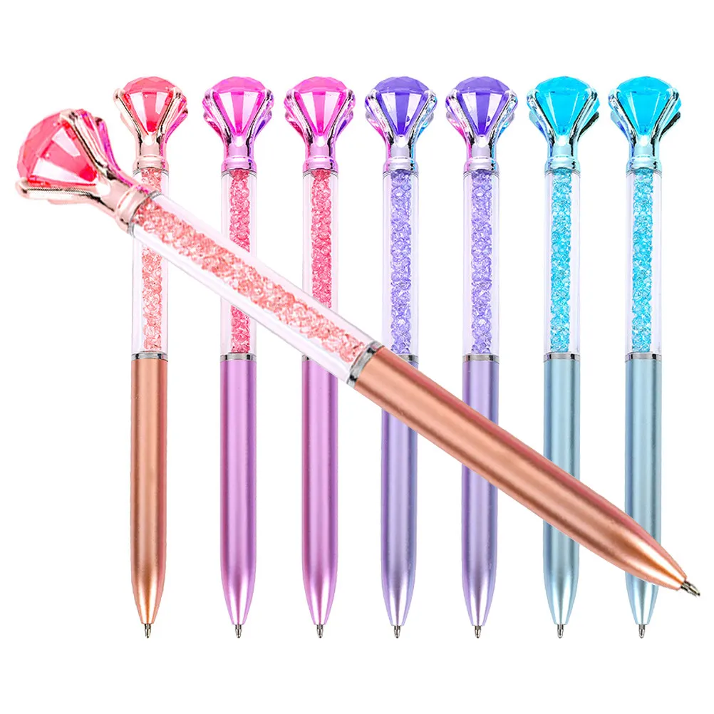 8Pcs Interesting Ballpoint Pens Stylish Diamond Holder Exquisite Design Smooth Ink Flow Comfortable Grip Portable Daily Use