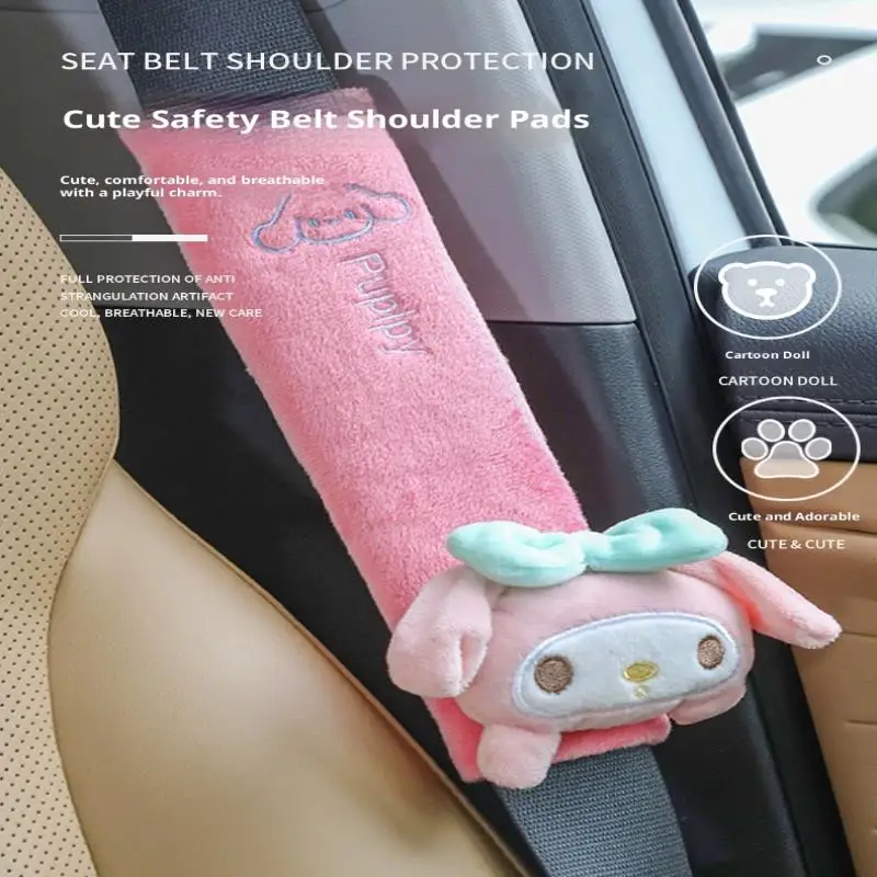 1pc kuromi melody cinnamoroll dos desenhos animados bonito cinto de segurança do carro, anti desgaste e anti estrangulamento protetor de pescoço, acessórios de viagem