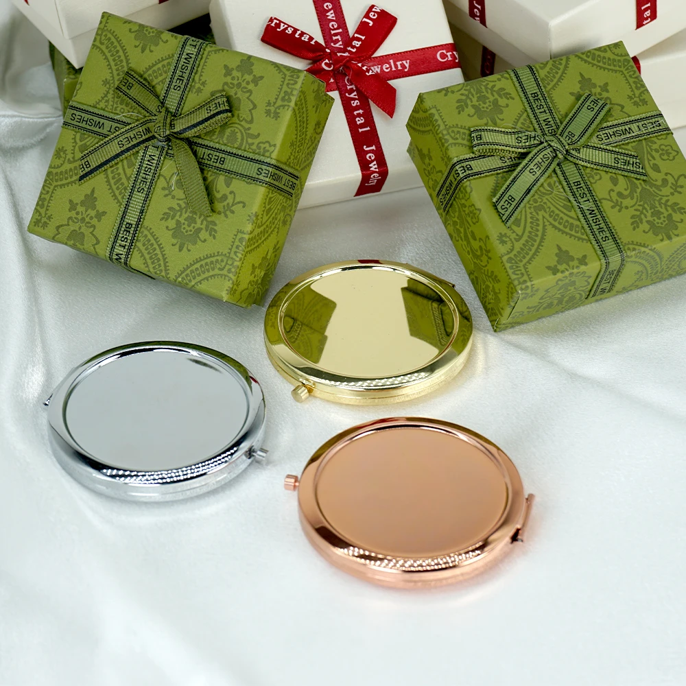 Espelho de maquiagem compacto personalizado com caixa de presente espelho de bolso personalizado favores de casamento lembranças damas de honra presentes de natal