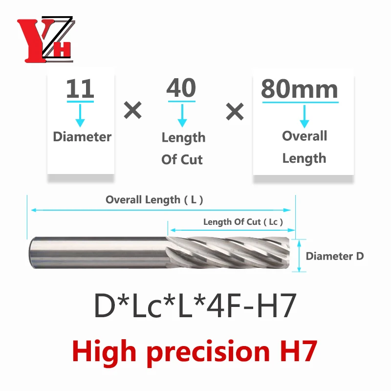 YZH 2mm ~20mm Machine Reamer HRC50 Uncoated Spiral Groove 4F 6F Tolerance H7 Harened Steel Metal Cutter CNC Inner Hole