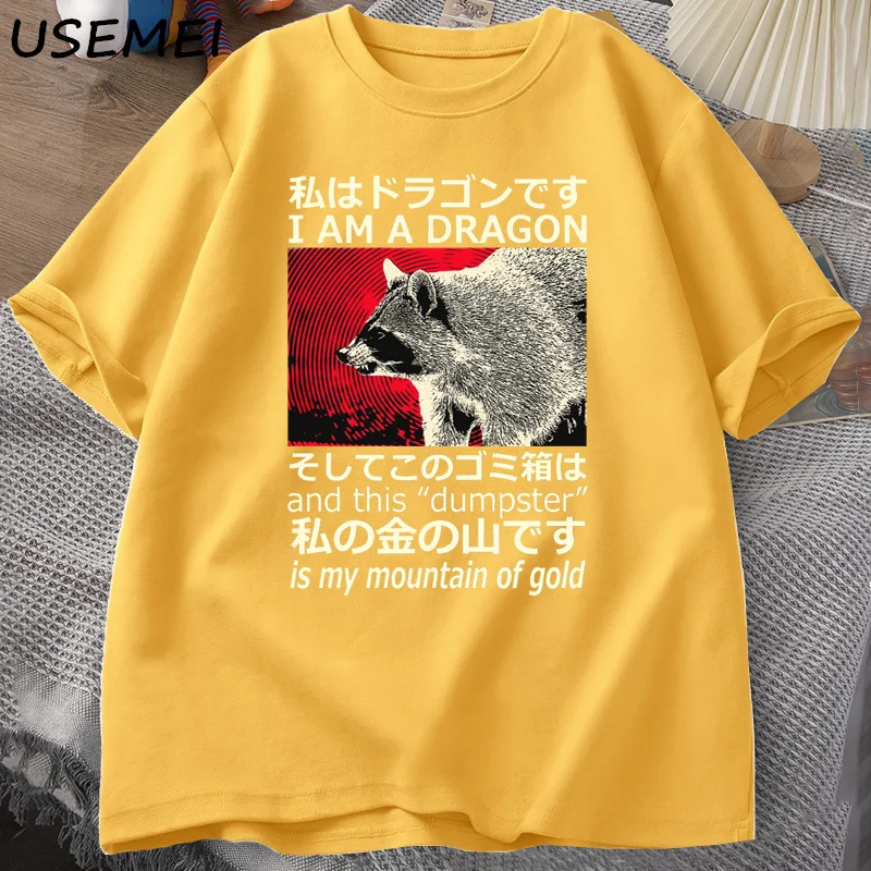 Dragon Raccoon T-shit Japanese Style Cotton Short Sleeve T Shirt Retro Harajuku Unisex O Neck Tees Streetwear Male Clothes