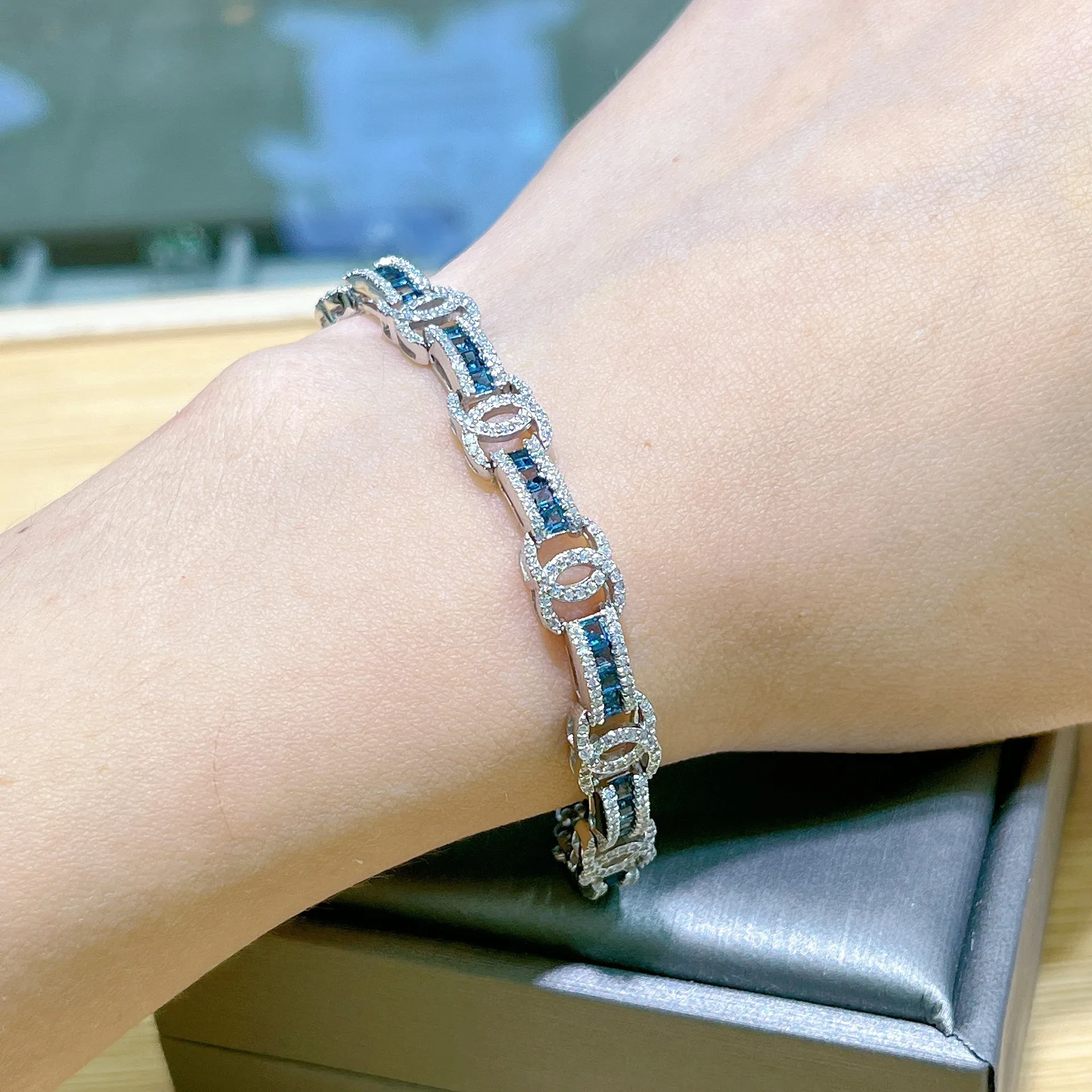 925 Sterling Silver  Natural London Blue Topaz Gemstone Bracelrts for Women Engagement Cocktail Party Fine Jewelry