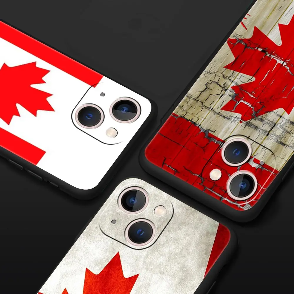 Canada Canadian Flag CA Leaf Phone Case For iPhone Apple 14 13 12 11 Pro Max Mini 7 8 Plus XR XS X SE 2020 Black Silicone Cover