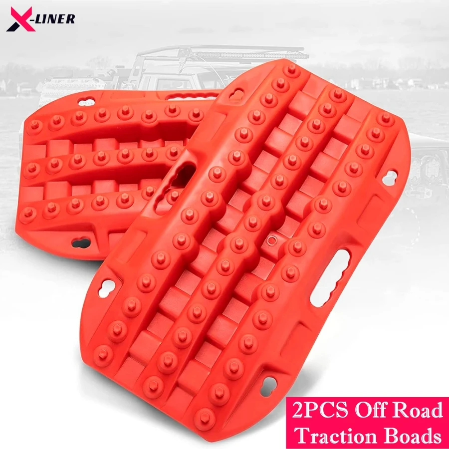 2PCS Off Road Traction Boards 58CM Short Recovery Track Traction Mat for 4WD Mud Sand Snow Ramps Tire Traction Tool Red Black