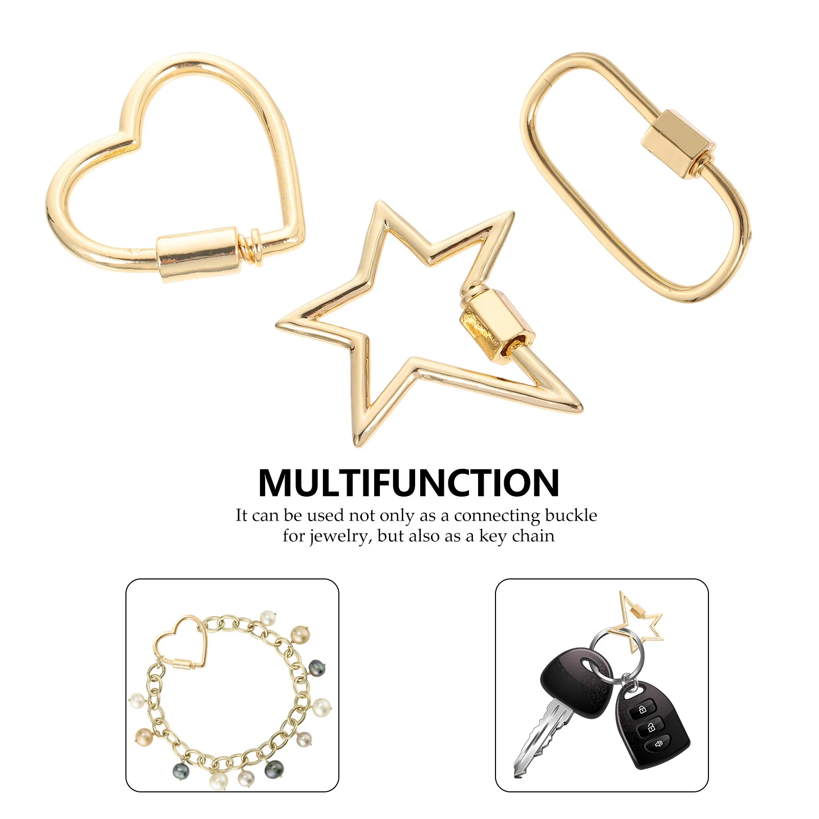 

3 Pcs Carabiner Clip Screw Lock Connector for Necklace Golden Pendant Clasp Clasps Necklaces