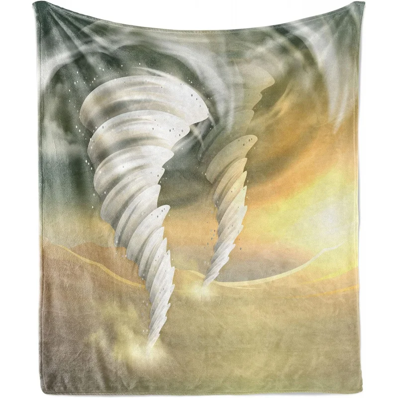 

Abstract Hurricane Milton with sun cloud swirl in desert landscape, flannel tornado blanket