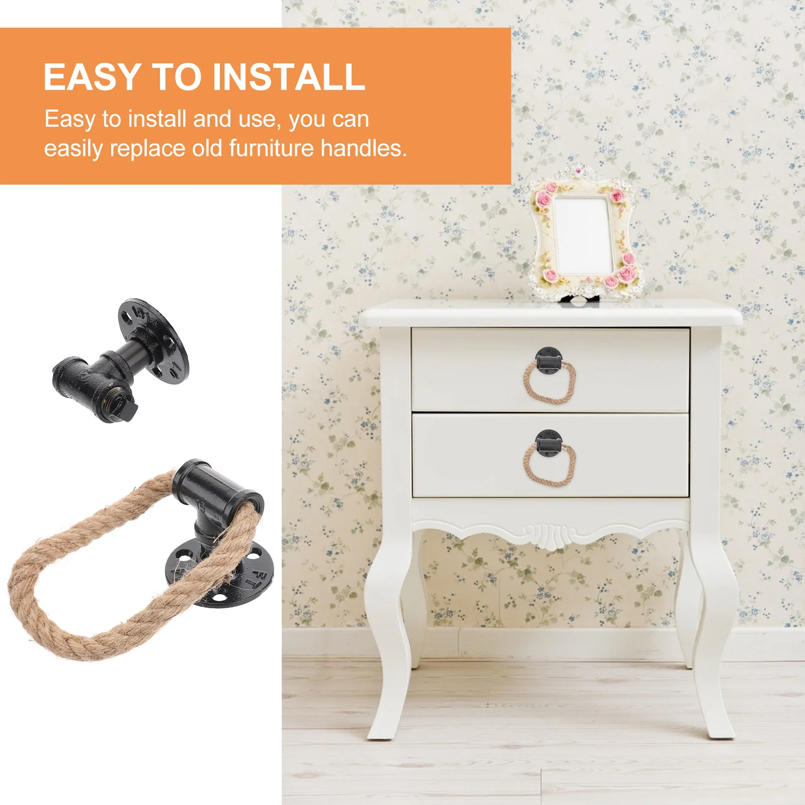 

2Pcs Retro Hemp Rope Pull Rings Durable Iron Small Handles for Cabinet Door Drawer Wardrobe Furniture Cabinet Pull Rings