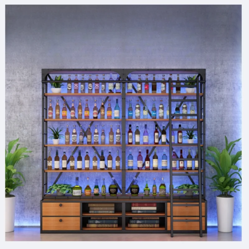 

Floor-to-ceiling wrought iron cabinet LOFT industrial wind wine rack commercial red wine display rack bar wine cabinet wall