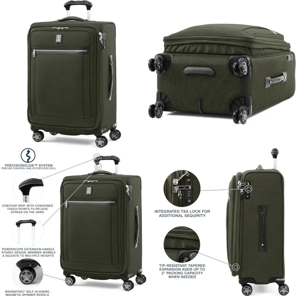 

8-колесный спиннер для багажа, расширяемый мягкий боковой чемодан с замком TSA для мужчин и женщин, пилотная зеленая дорожная сумка