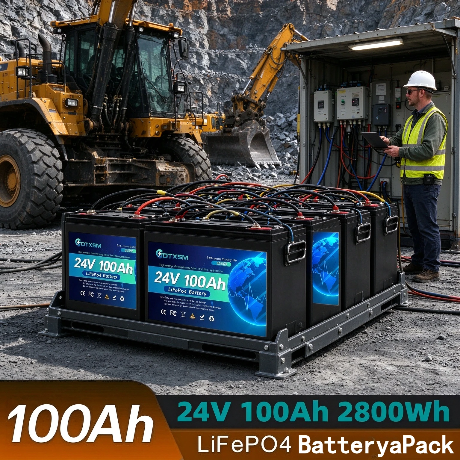 120A Built-in BMS, 24V 100Ah Deep Cycle Lithium Iron Phosphate Battery Ideal for Off Grid Solar Power, Camper & Fishing Boat