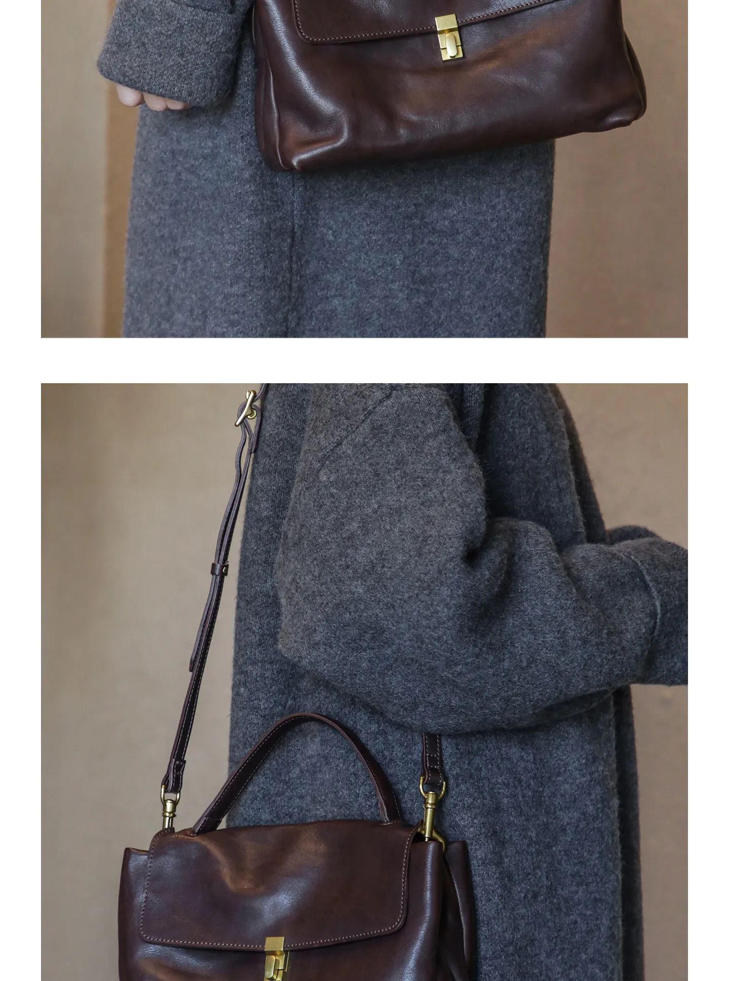 Hochwertige, pflanzlich gegerbte Rindsleder-Handtasche für Wochenend-Shopping und Partys, luxuriöse Echtleder-Umhängetasche für Damen – Detail 7