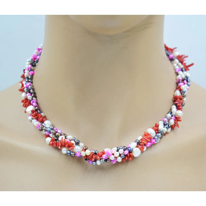 

the last one . exquisite. Pretty. Minimal natural baroque pearl and natural coral necklace. European women's glamour jewelry 18"