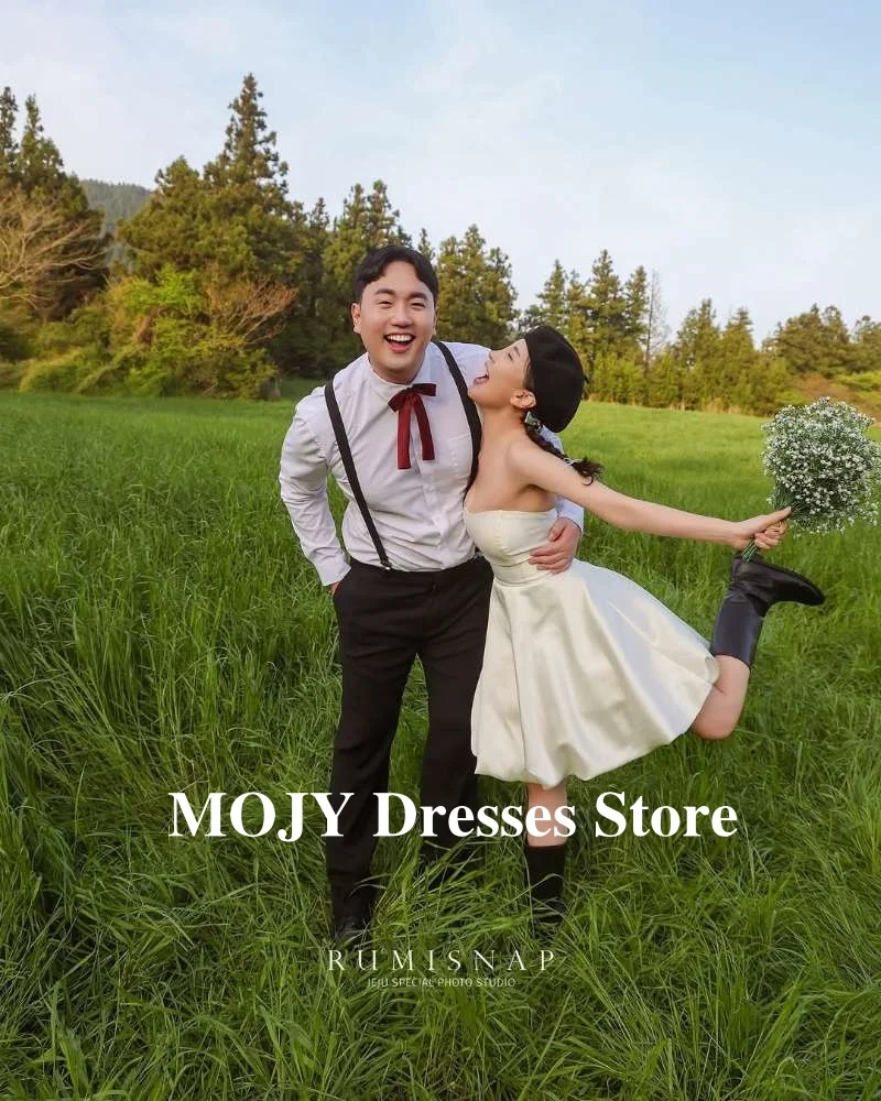Mojy Мини Простые Короткие Свадебные Платья Корея Фотосессия Без Бретелек Принцесса Пляжные Свадебные Платья Формальный День Рождения Индивидуальные