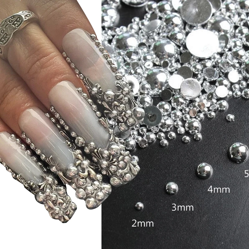 

20/100Pcs Punk Metal Flatback Pearl Nail Art Charms Mixed Size Gothic Dark Style Nail Rhinestones y2k Retro Nail Decorations