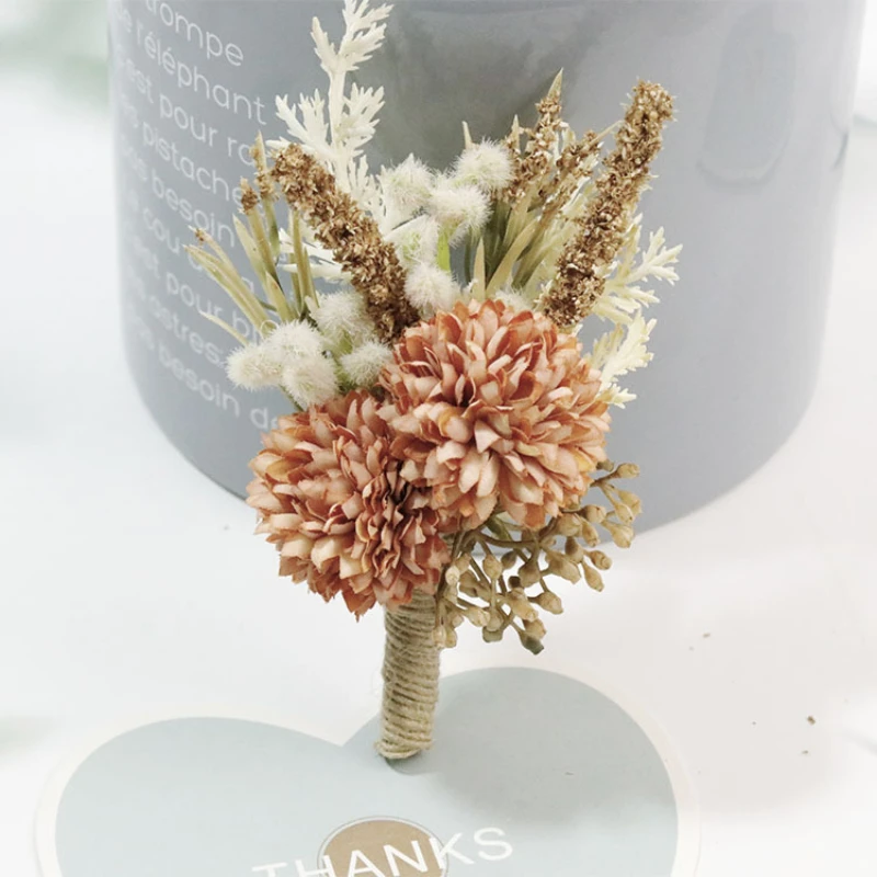 Fleurs de poignet uniques, corsage et boutonnières de mariage faits à la main, broche, fleur artificielle, pour mariée et marié, pour demoiselle d'honneur