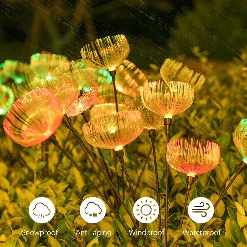 Luce solare per meduse da esterno 2 pezzi, luci da percorso, lampada a LED in fibra ottica, per cortile, giardino, villa, prato, campeggio impermeabile