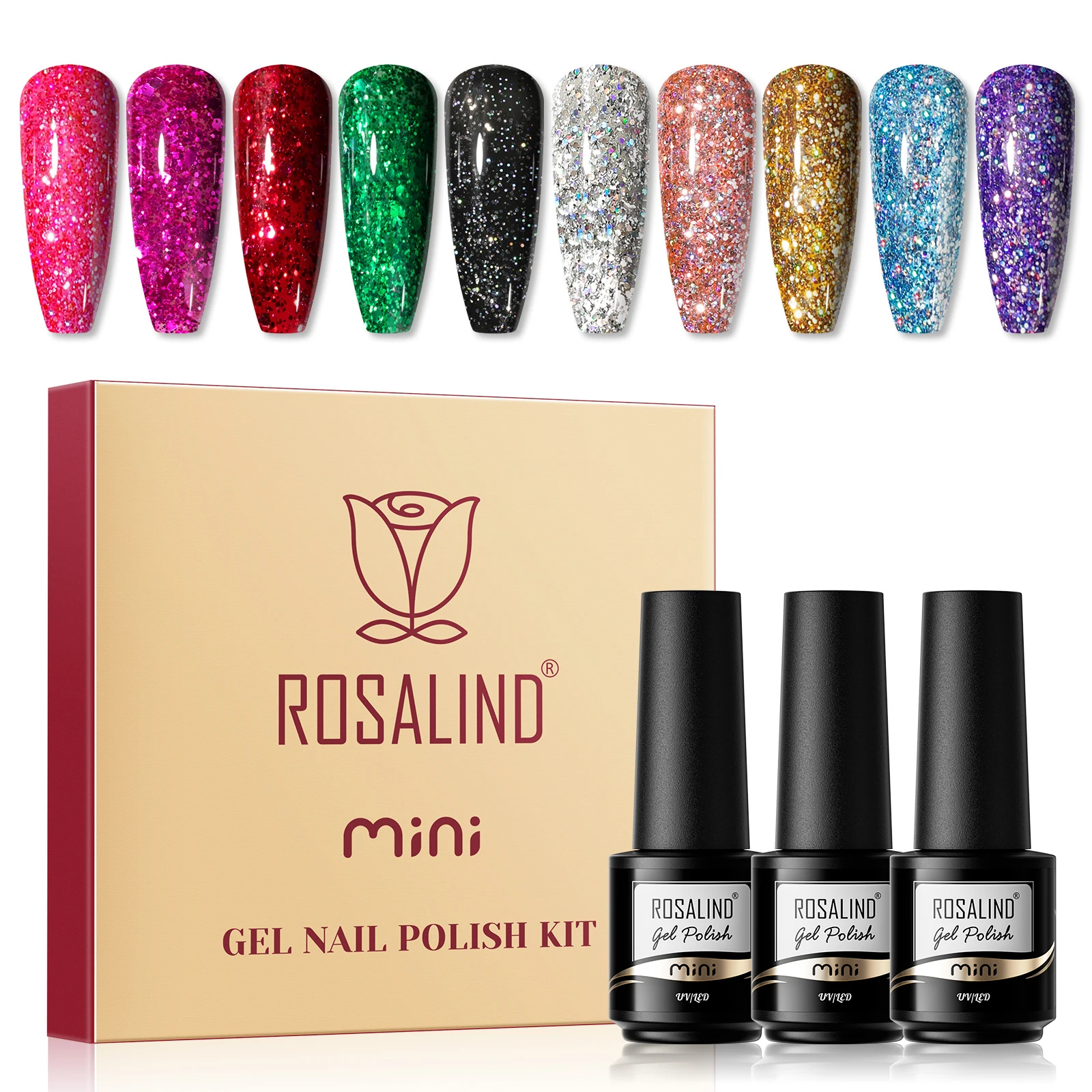 

ROSALIND Glitter Nail Gel Nail Polish Set Semi Permanent Soak Off Gel varnishes Kit for Nail Art Decoration 4/6/10pcs with Box