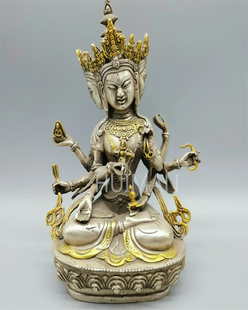 

Collect China Fine Workmanship Cupronickel Gilding Sculpture 3 Face Guanyin Buddha Metal Crafts Home Decoration