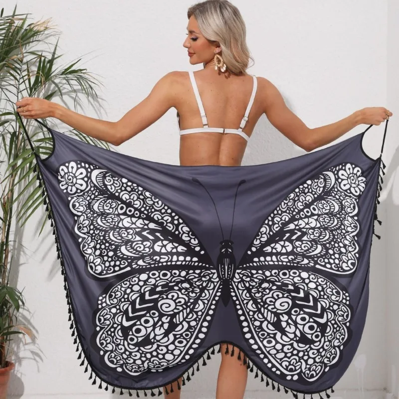 Clothes Dust Cover Butterfly Printed Camisole Sunscreen Cover Up Beach Shawl Swimsuit Outer Wear