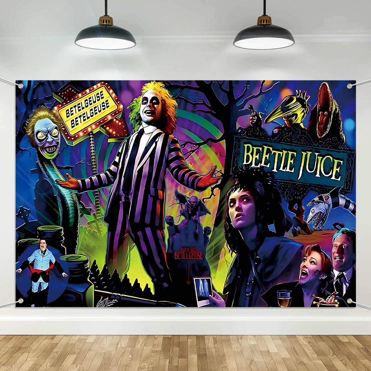 Beetlejuice Party Decoration Scary Creepy Halloween Photo Backdrop Classic Movie Role Beetlejuice Banner Horror Party Decoration