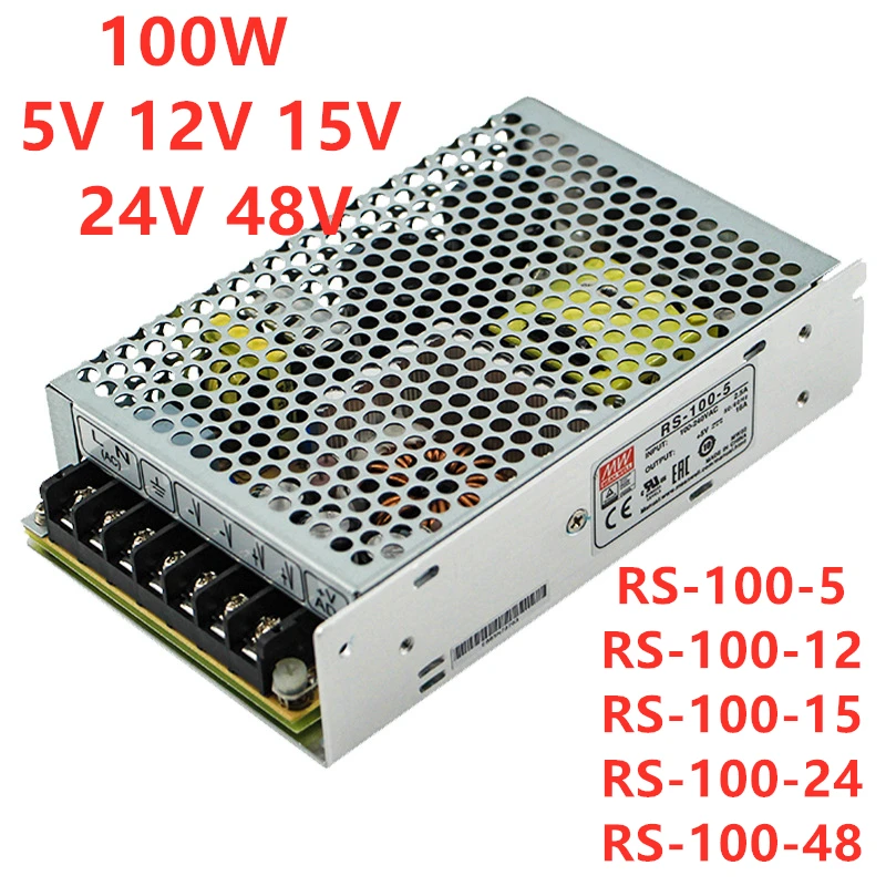 

MEAN WELL 100W 5V 12V 15V 24V 48V Single Output Switching Power Supply RS-100-5 RS-100-12 RS-100-15 RS-100-24 RS-100-48