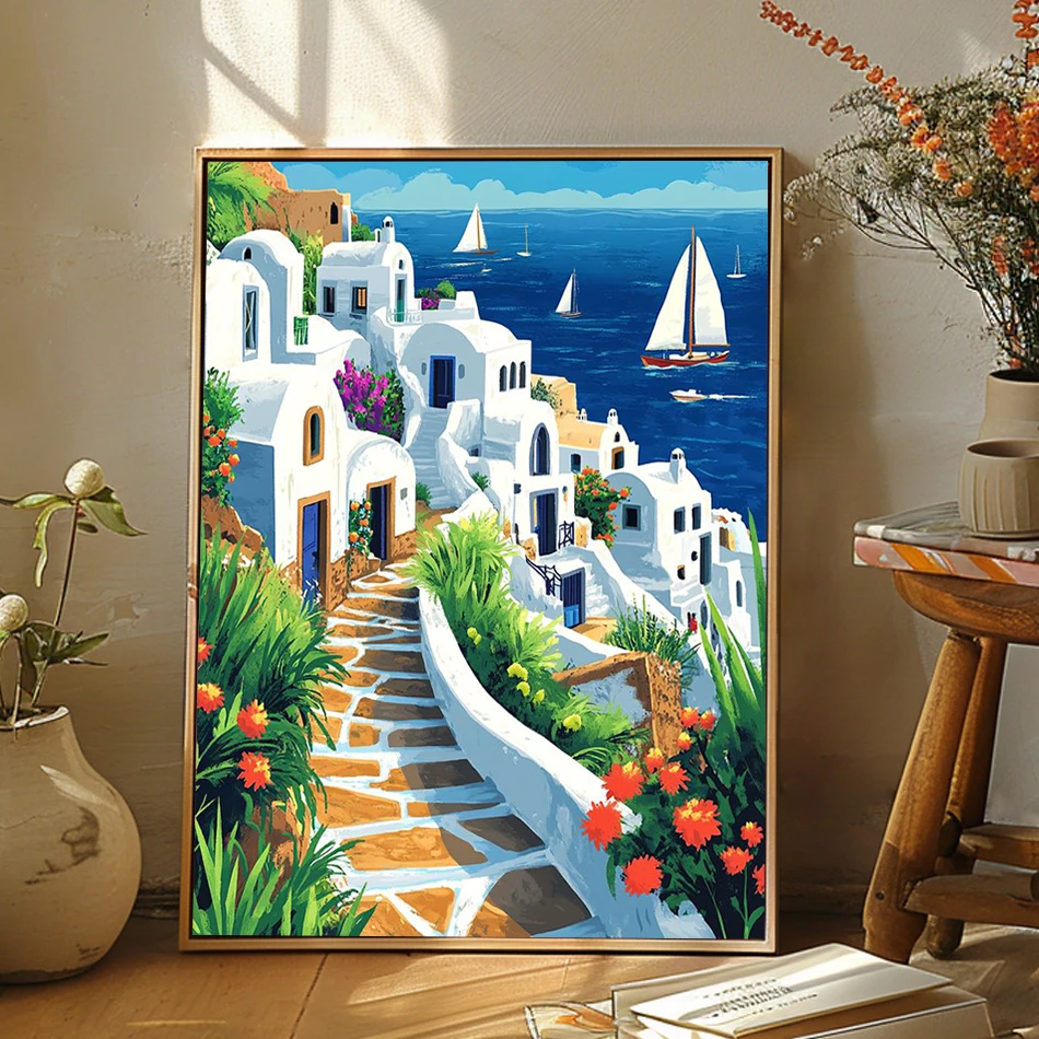 

SDOYUNO Painting Paints By Numbers House construction Landscape Scenery Picture Drawing On Canvas Wall Art Picture Diy Paint Kit