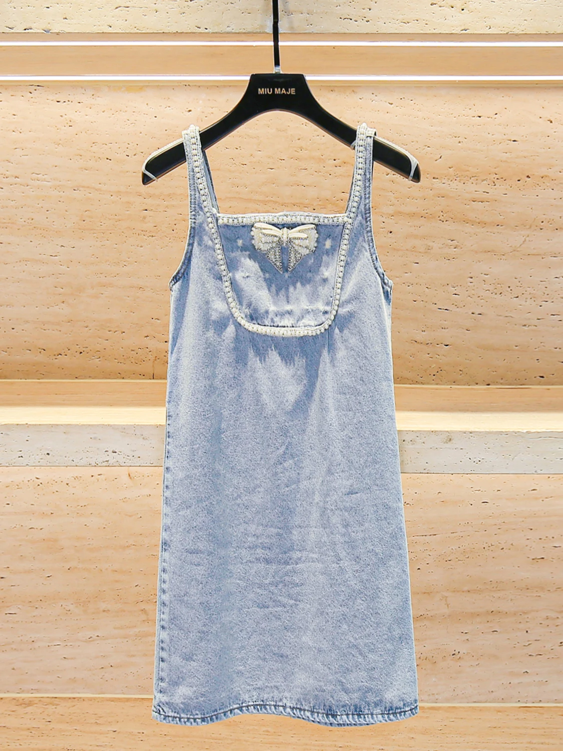 

Ele Summer Knot Strapl Denim Dr High Waist A-Line Skirt Soft Polyester Fabric Midi Length No Sve