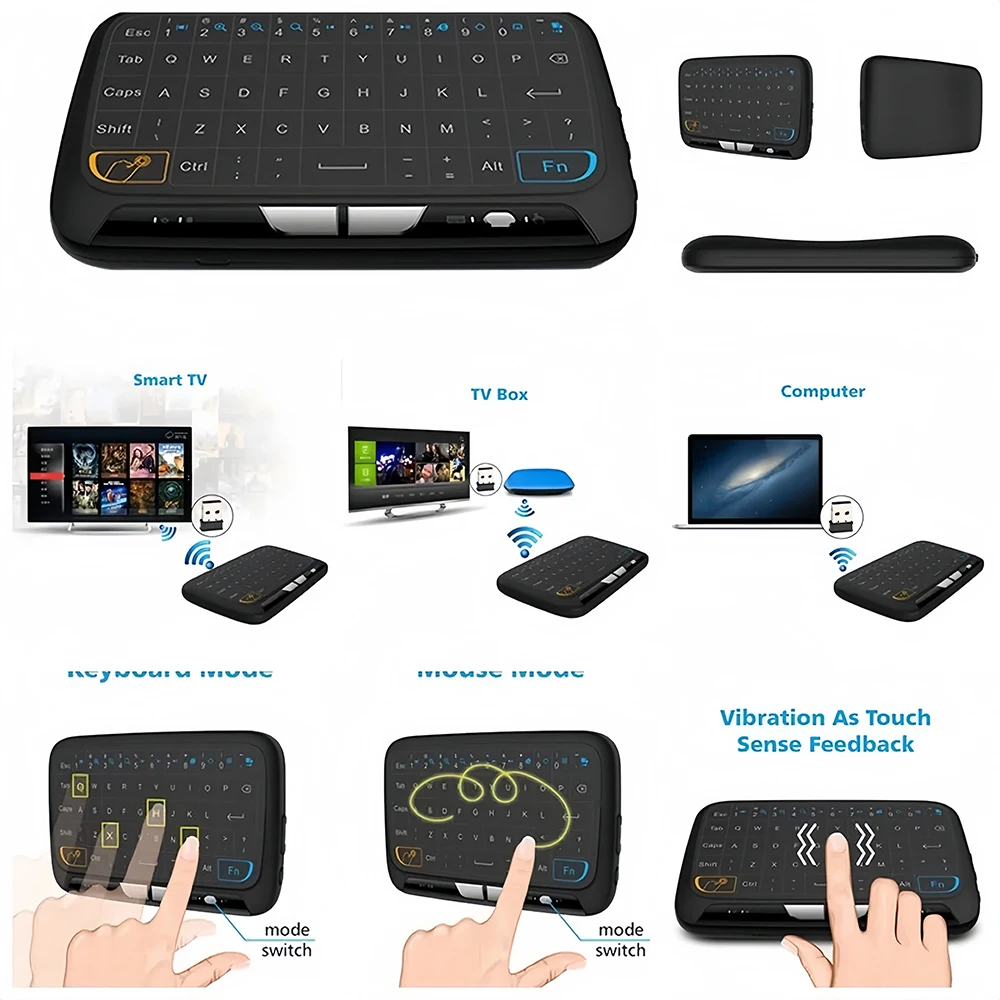 Full Touch Screen Keyboard Mini 2.4G Wireless Keyboard Rechargeable Touchpad Keyboard with Backlight Function for Smart TV PS3