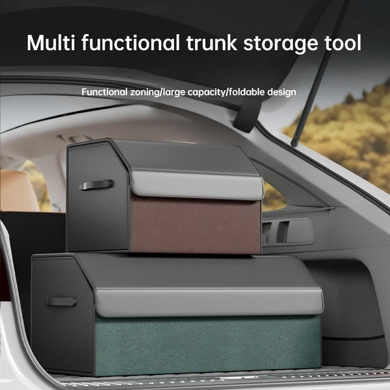 

Leather Foldable Car Trunk Storage Box Large Capacity Suede Car Storage Bag - Organize And Optimize Your Vehicle's Space