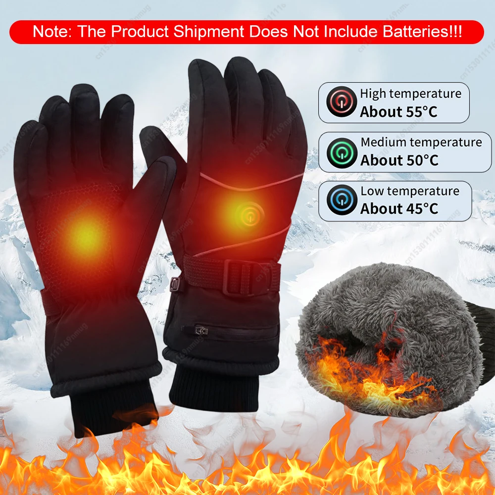 

Термоперчатки с подогревом с разъемом постоянного тока, 3-уровневые нагревательные перчатки, зимние лыжные перчатки, водонепроницаемые ветрозащитные перчатки с подогревом с сенсорным экраном