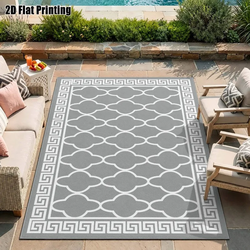 Classic Greek Key Printed Carpet Large Area Floor Rug for Patio Balcony Backyard Indoor Outdoor Home Decor New Year
