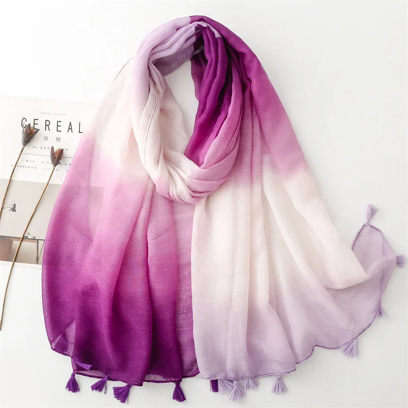 2024 Spain Fashion Ombre Bandhnu Tassel Viscose Shawl Scarf Lady High Quality Wrap Pashmina Stole Bufandas Muslim Hijab 180*90Cm