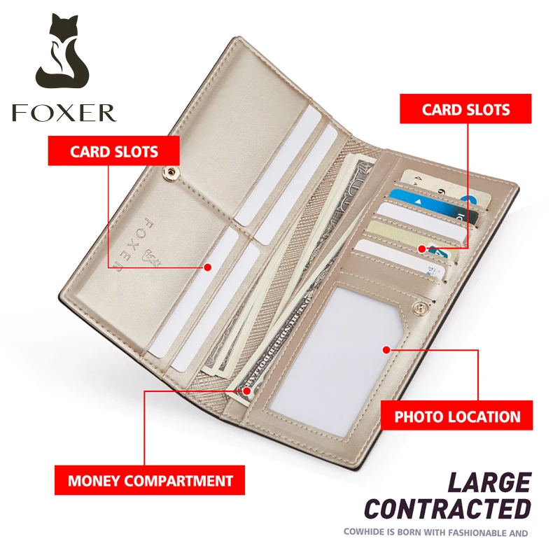 FOXER Women Leather Wallet Long Purse Card Holder for Lady New Year Gift for Girlfriend Mom Lover