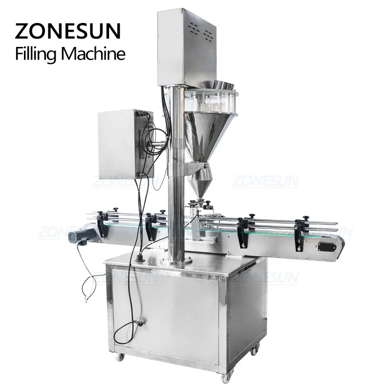ZONESUN Automatic Dry Talcum Powder Can Filler Toner Detergent Powder Stirring Filling Machine Packaging Machinery
