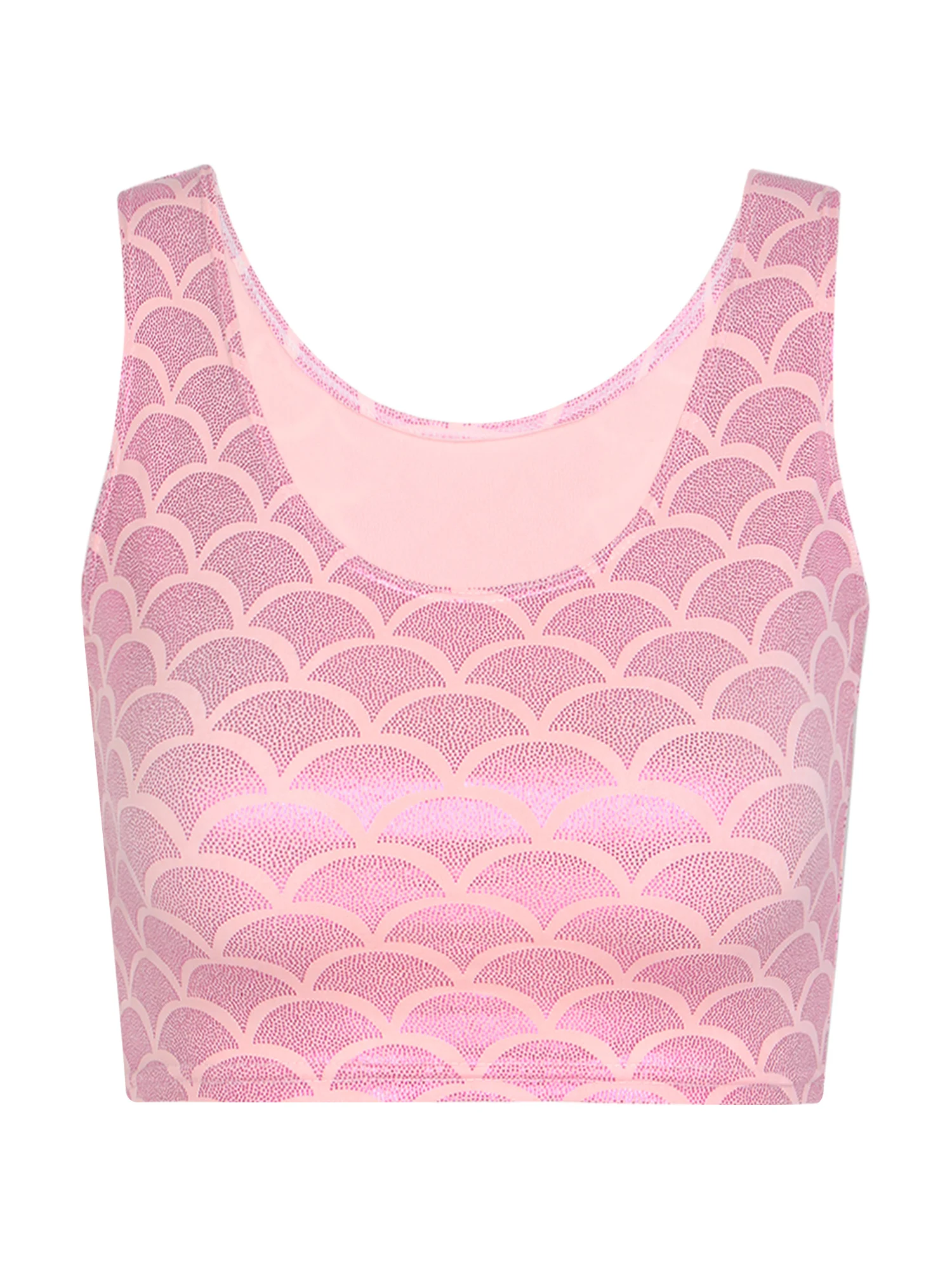 

Womens Metallic Shiny Fish Scale Print Cropped Tank Top Clubwear Sports Yoga Sleeveless Scoop Neck Vest Tops