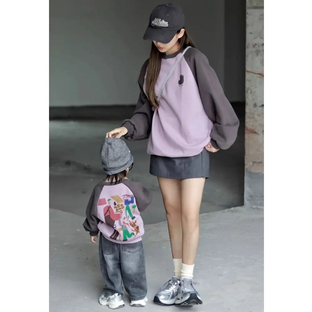 Family Matching Sweatshirts Mom Dad Son Daughter Couple Long Sleeve Tops Unisex Casual T Shirts Winter Autumn Crewneck Pullover