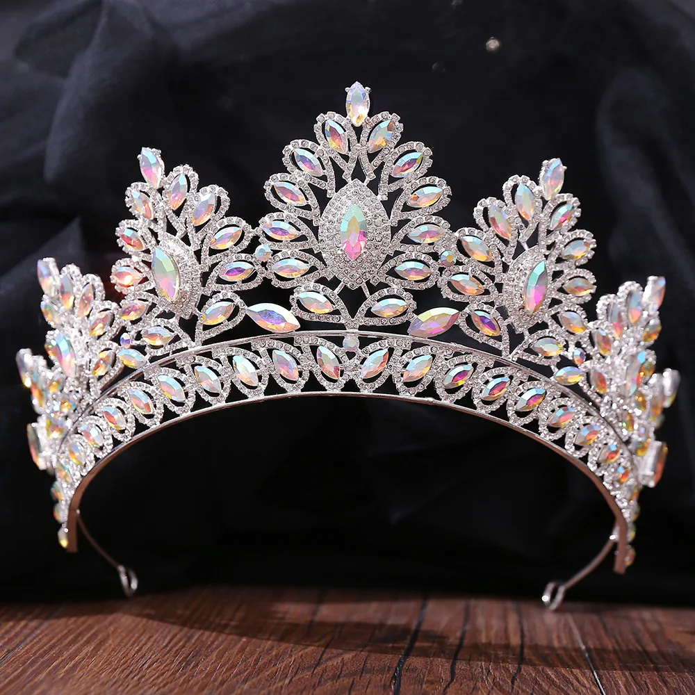 Baroque Vintage Gold Color Champagne Rhinestone Bridal Tiaras Crown Wedding Hair Accessories Crystal Pageant Tiaras Queen Diadem