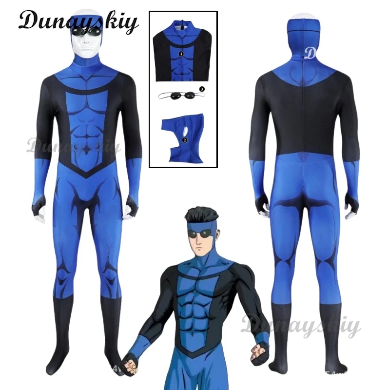 

Anime Invincible Mark Cosplay Costume Blue Jumpsuit Unisex Outfit Bodysuit Mark Role-playing Outfits Anime Show Zentai Suit