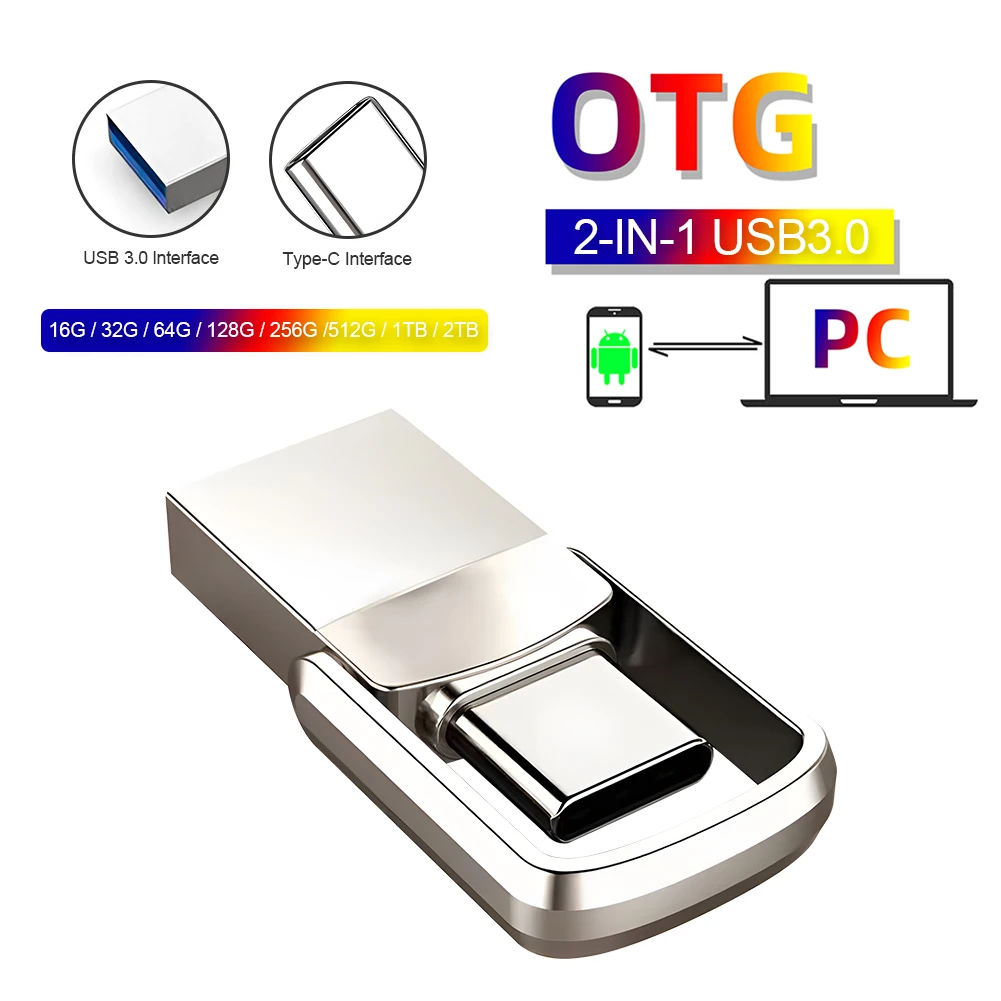 Lenovo 2TB USB Flash Drives High Speed Metal Pendrive 1TB USB 3.0 Pen Deive Portable U Disk For PC Laptop Computer TYPE-C Adapte