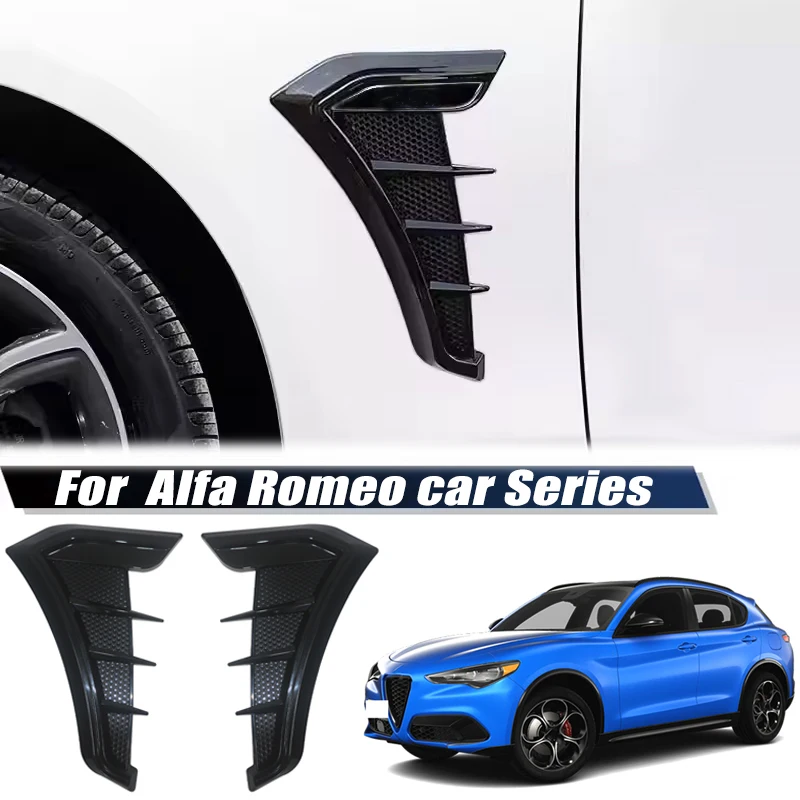 2pcs Carbon Fiber Black Car Hood Air Intake Vent Cover Stickers For Alfa Romeo Giulia Stelvio 4C Giulietta Tonale 156 159 166