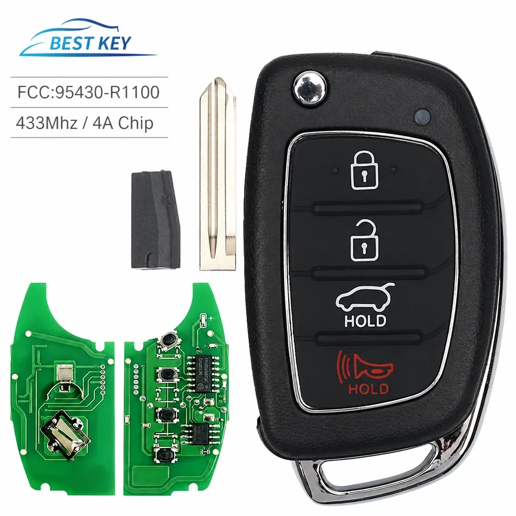 433MHz Flip Remote Car Key 4A PCF7939MA Chip HY14R Blade 95430-R1100 SY5AERGE04 for Hyundai HB20 2019-2022