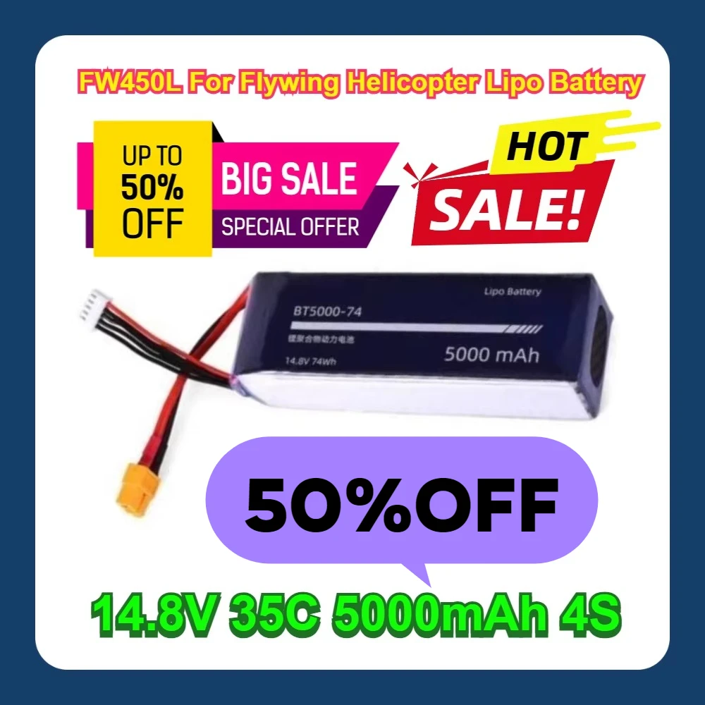 

14.8V 5000mAh 35C 4S FW450L For Flywing Helicopter Lipo Battery