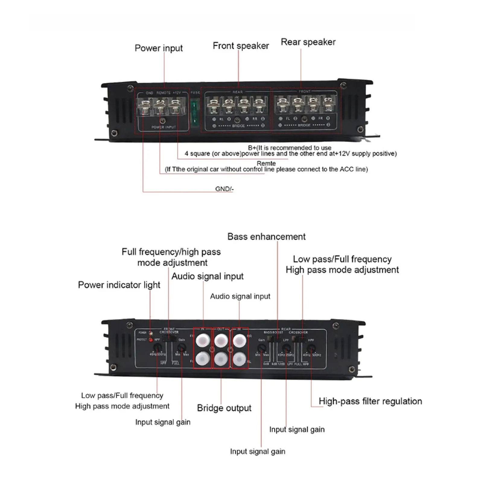 مكبر كهربائي مضخم صوت استيريو للسيارة 7800 واط 12 فولت 4 قنوات تحسين جودة الصوت فئة سبائك الألومنيوم لشاحنة UTV