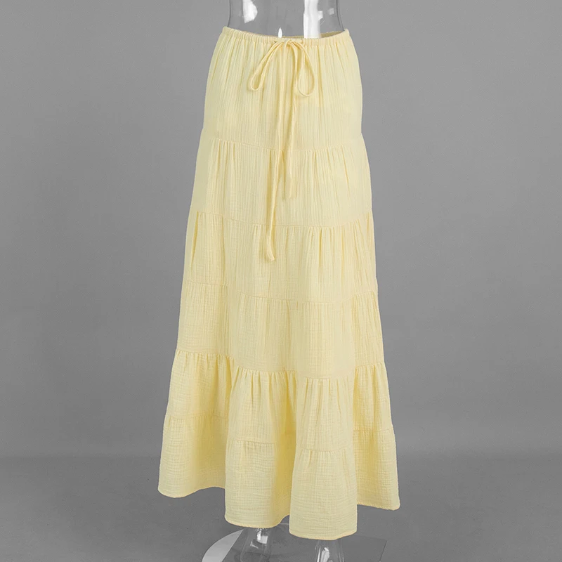 Tornova التنانير الصفراء غير رسمية للنساء عالية الخصر موضة فضفاضة كعكة تنورة مع خط فتاة ساخنة نادي حفلة تنورة طويلة 2026 جديد