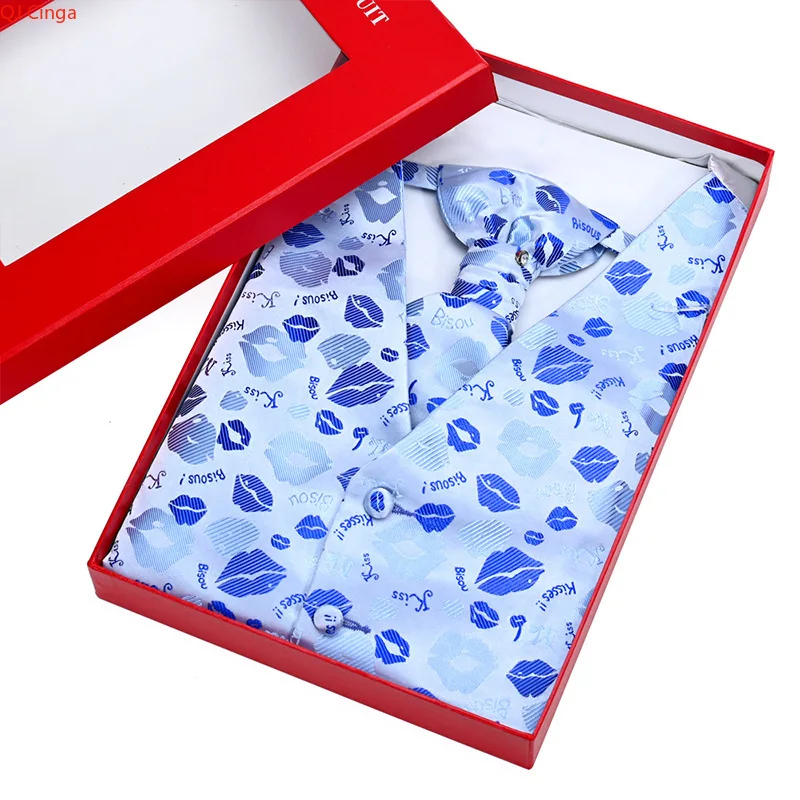 

Blue Jacquard Fabric Men's Sleeveless Suit Vests, Wedding/Party/Stage Performance Waistcoat.