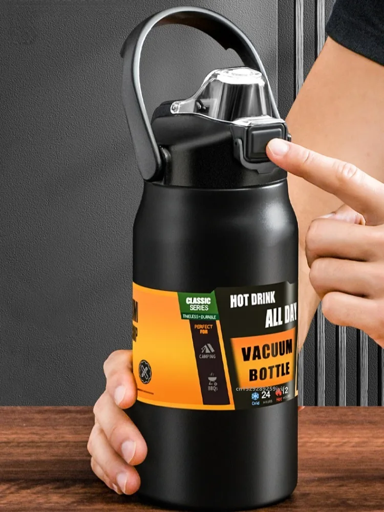 

Термос из нержавеющей стали 304 с соломинкой, 800/1000/1200/1500 мл, термокружка, спортивная вакуумная фляга, бутылка для холодной и горячей воды