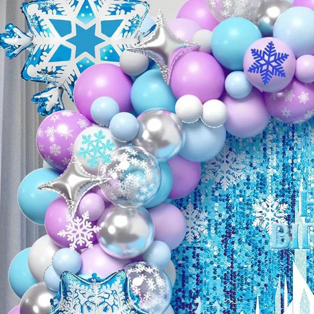 133PCS Snowball Balloon Garland Set - Blue, Purple and White for Winter Parties, Birthdays and Indoor/outdoor Decorations