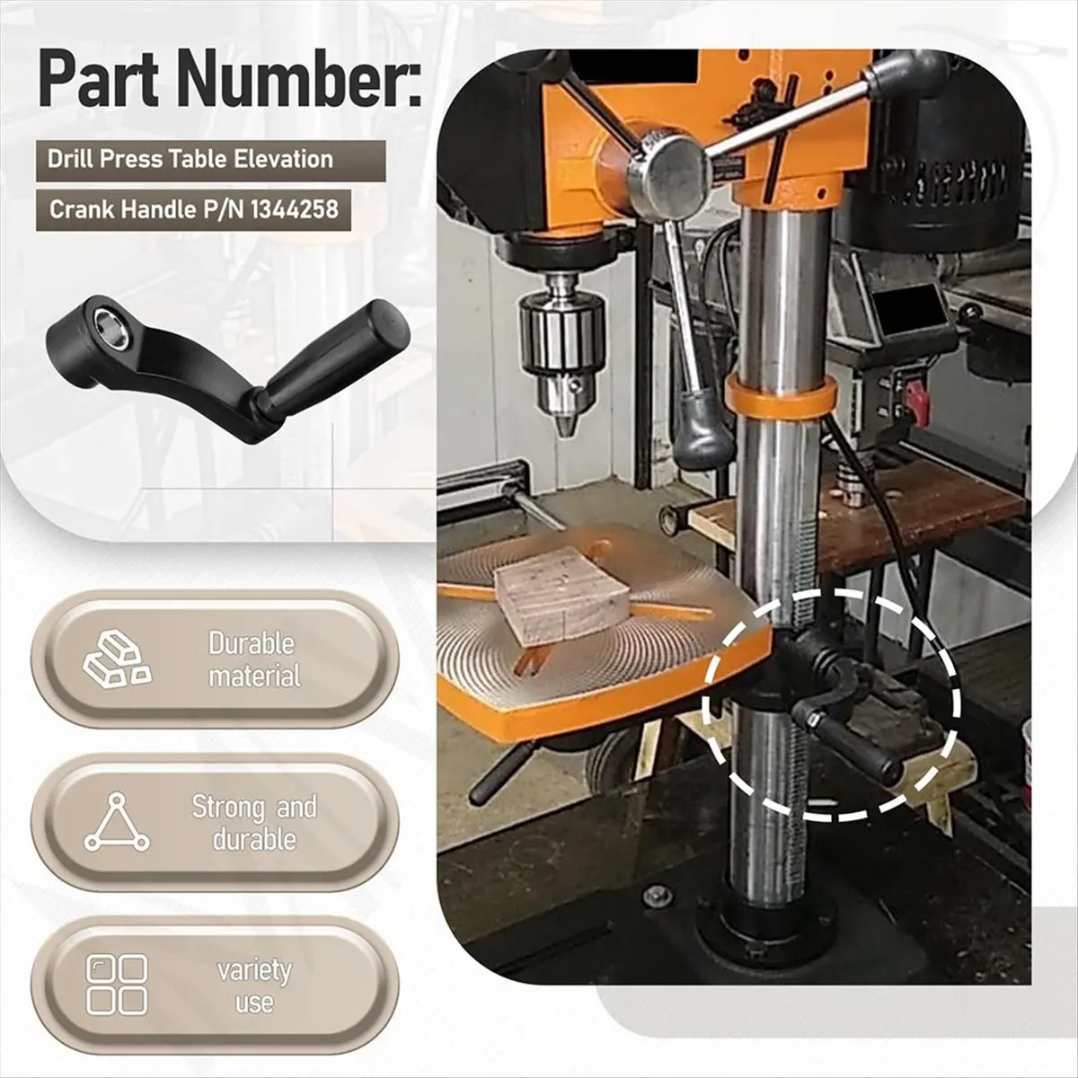 Tuas Pengatur Ketinggian Meja Bor ABNQ P 1344258 untuk Meja Bor, Diameter Poros Pengangkat 14,5mm (9/16 inci)